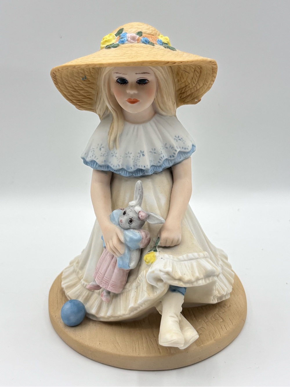 Vintage Jan Hagara April Figurine with Easter Bunny Doll Hand Painted Figurine